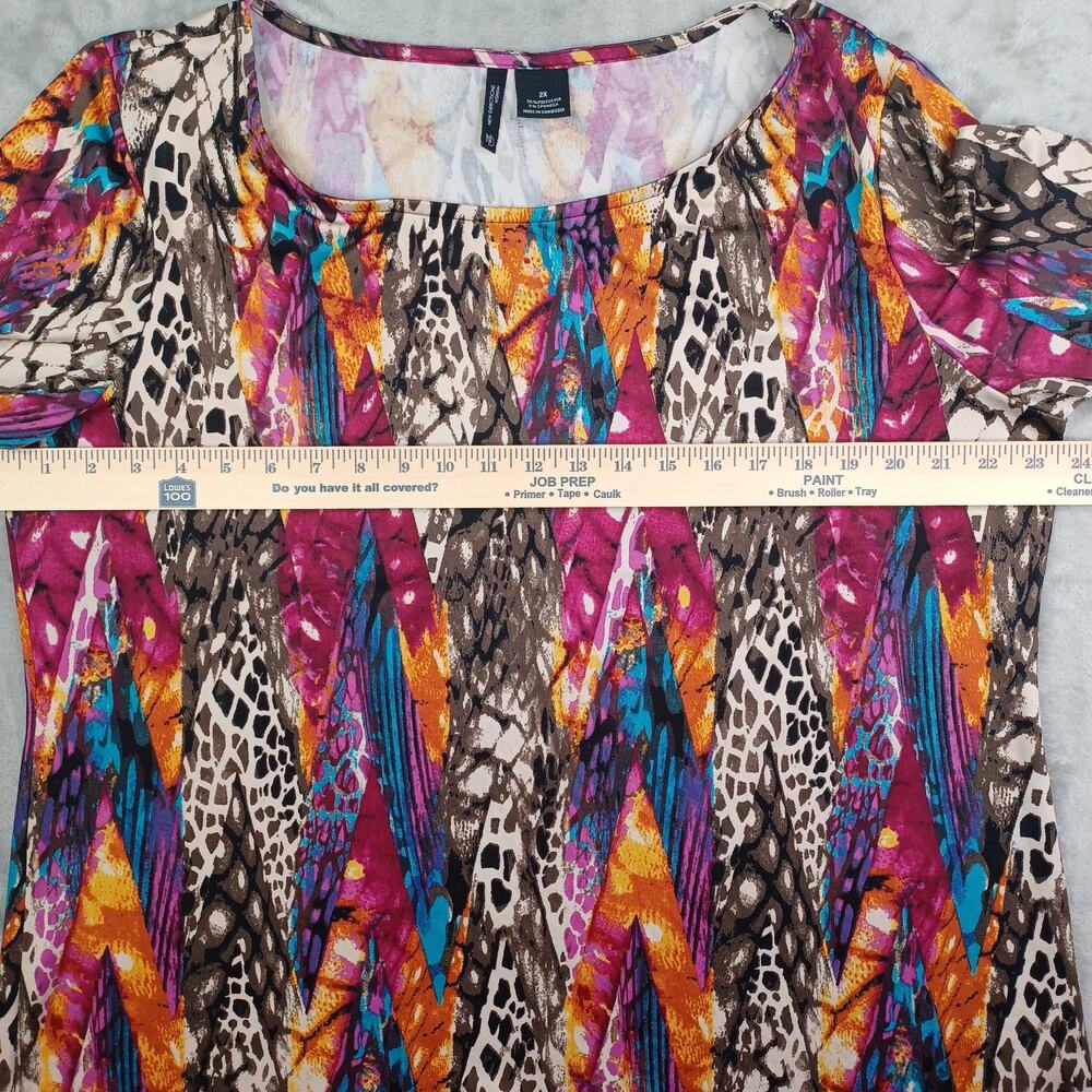 New Directions Women 2X Mixed Print Tunic Top Roll Tab Sleeve Stretch Knit Artsy - Picture 6 of 8